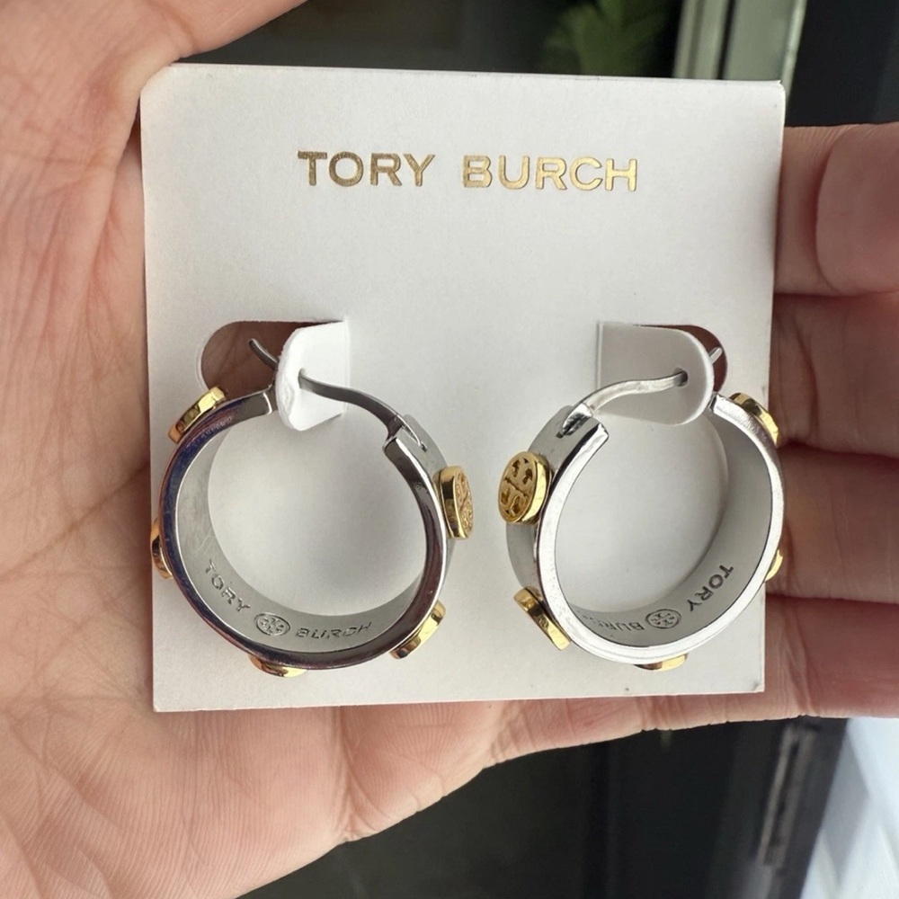 Tory Burch Two-Tone Hoop Earrings - Picture 6 of 9